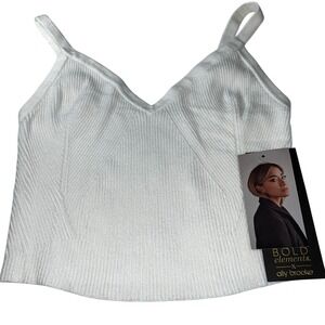 Bold Elements x Ally Brooke White Ribbed Knit Cami Tank Top Petite Small NWT